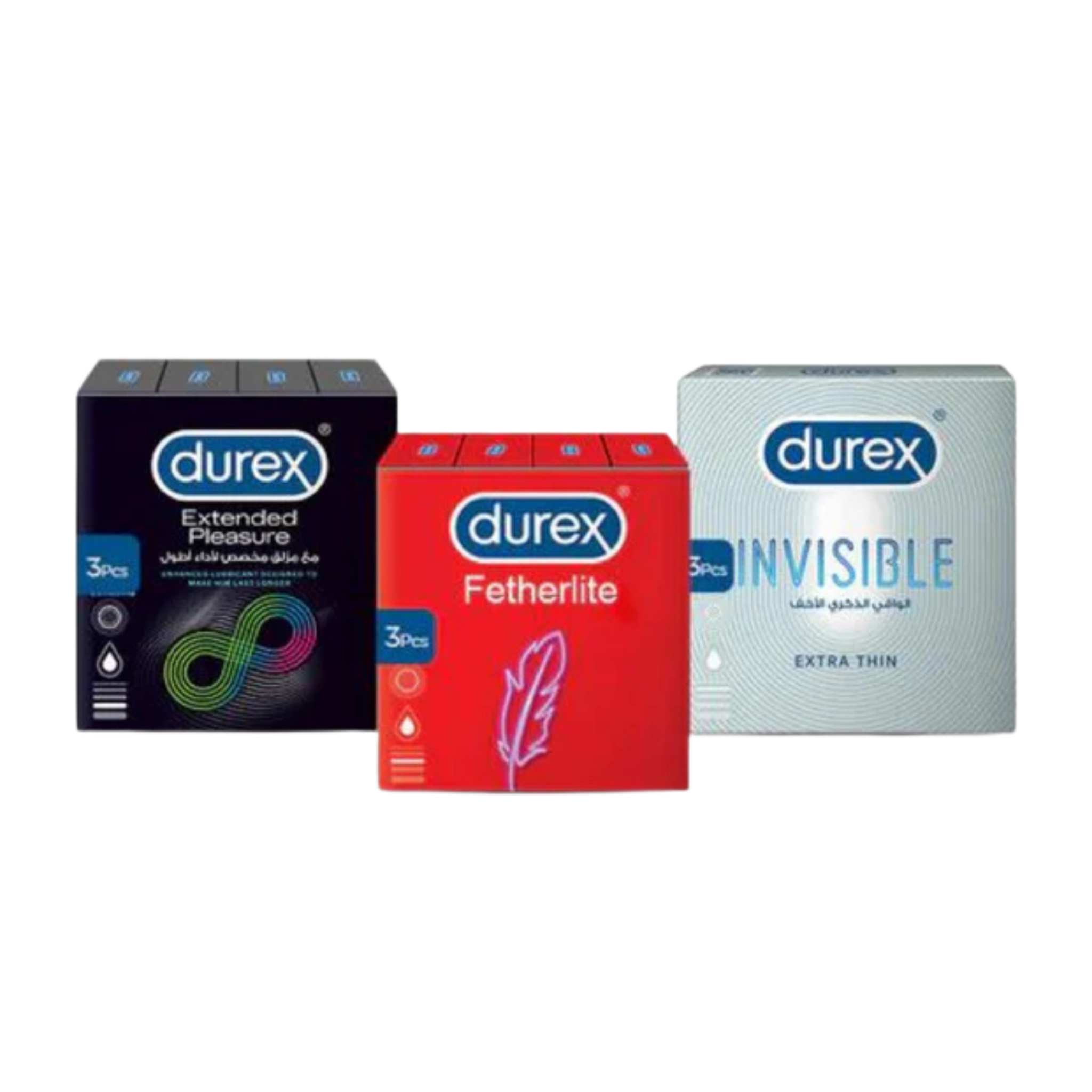 Bundle - Durex Condom Invisible 3'S + Durex - Condoms 3S Performa + Durex - Condoms 3S Feather Lite.