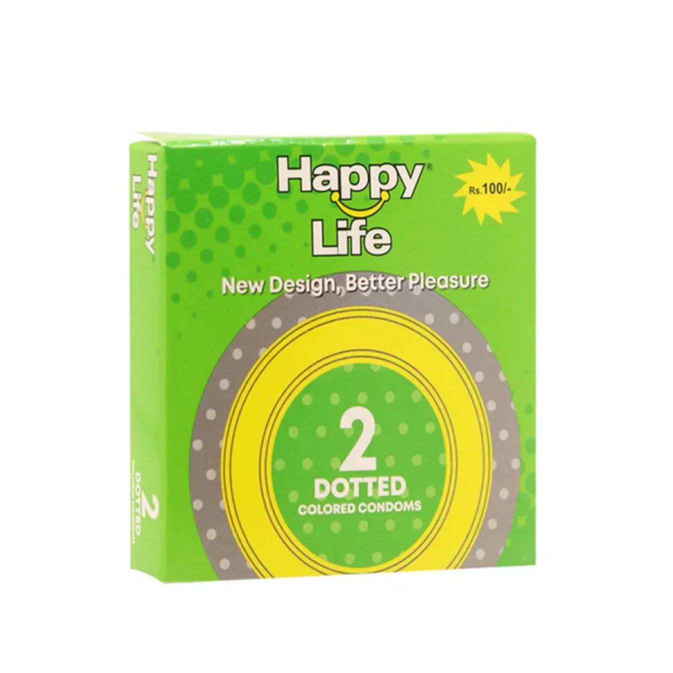 Happy Life Colored Dotted Condoms – 2-Pack for Enhanced Pleasure and Vibrant Experience.