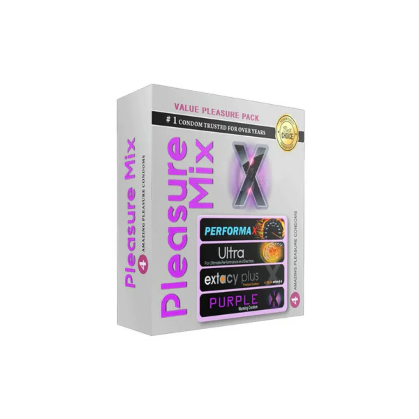 Klimax X Pleasure Mix Condoms – 4-Pack for a Variety of Sensations and Enhanced Pleasure.